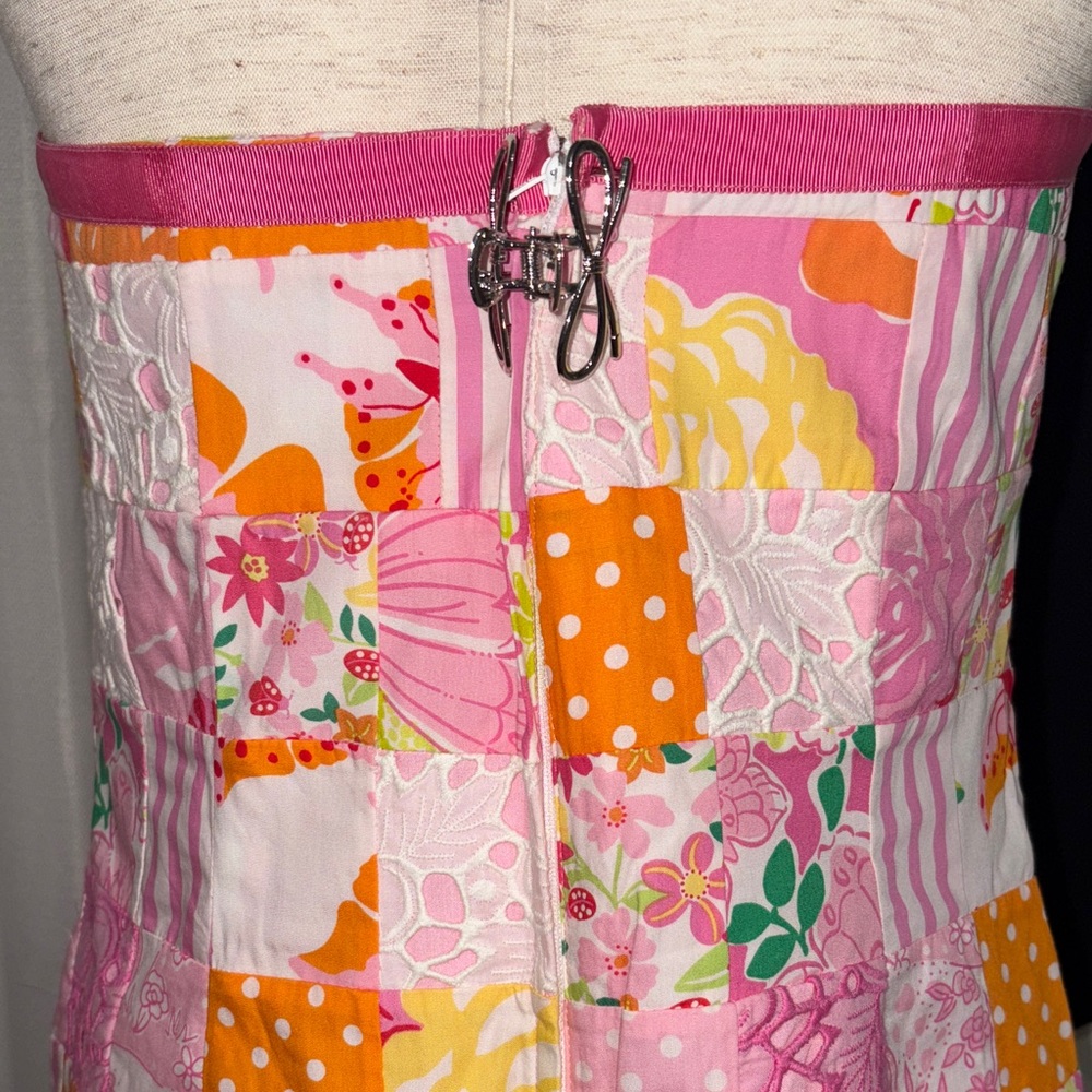 Vintage Lilly Pulitzer Pink Patchwork Strapless D… - image 5